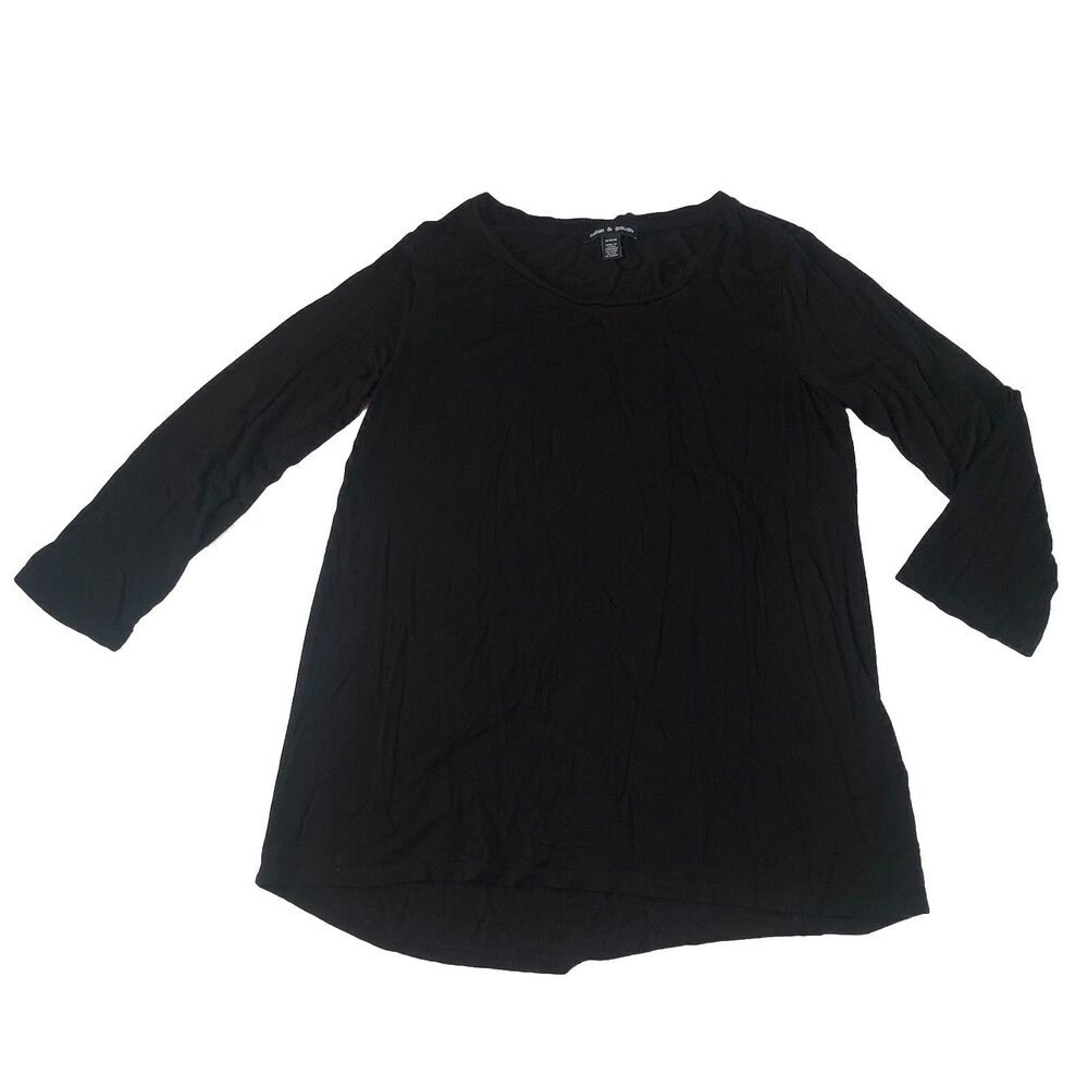 Cable & Gauge Black Scoop Neck 3/4 Sleeve High Low Hem Medium